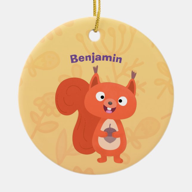 Happy niedliche Red Eichhörnchen Cartoon Illustrat Keramik Ornament (Vorne)