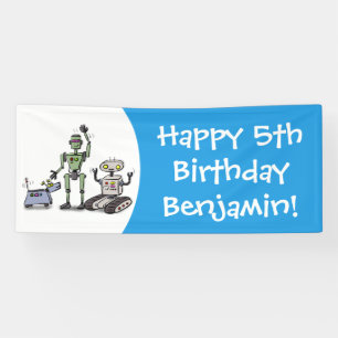 Happy niedliche Roboter Trio-Cartoon Banner