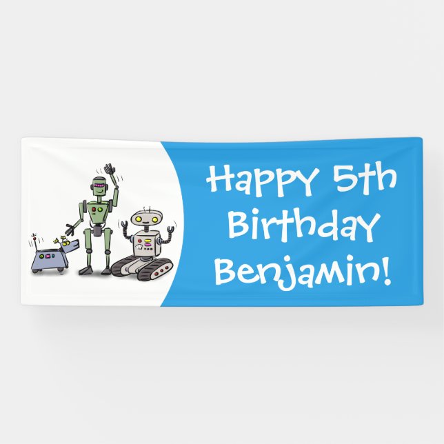 Happy niedliche Roboter Trio-Cartoon Banner (Horizontal)