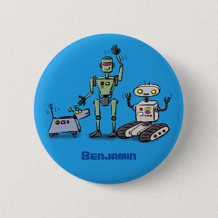 Happy niedliche Roboter Trio-Cartoon Button