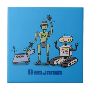 Happy niedliche Roboter Trio-Cartoon Fliese