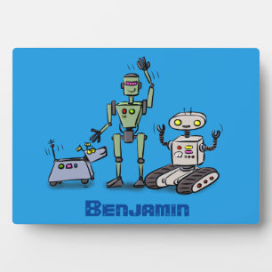 Happy niedliche Roboter Trio-Cartoon Fotoplatte