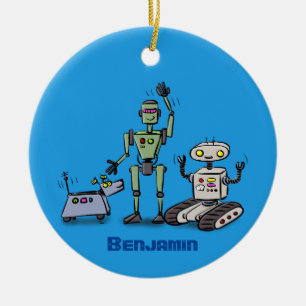 Happy niedliche Roboter Trio-Cartoon Keramik Ornament