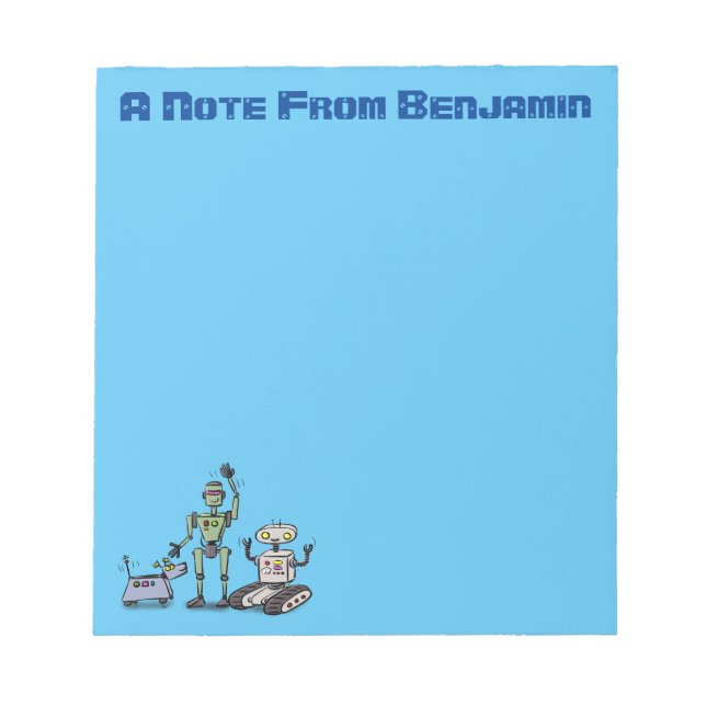Happy niedliche Roboter Trio-Cartoon Notizblock (Vorderseite)