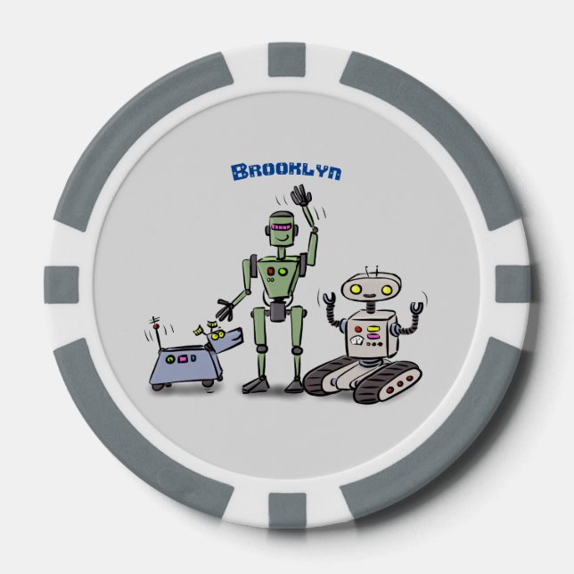 Happy niedliche Roboter Trio-Cartoon Pokerchips (Vorderseite)