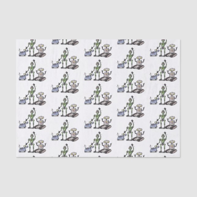 Happy niedliche Roboter Trio-Cartoon Seidenpapier (Vorderseite)