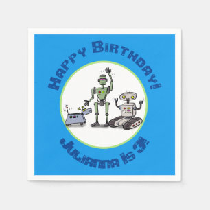 Happy niedliche Roboter Trio-Cartoon Serviette
