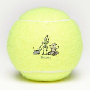 Happy niedliche Roboter Trio-Cartoon Tennisbälle