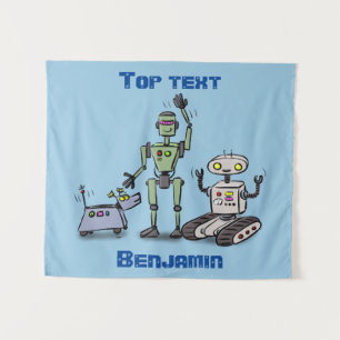 Happy niedliche Roboter Trio-Cartoon Wandteppich