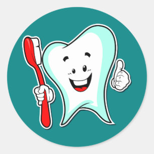 Happy Niedlicher Cartoon mit Zahnbürste Runder Aufkleber