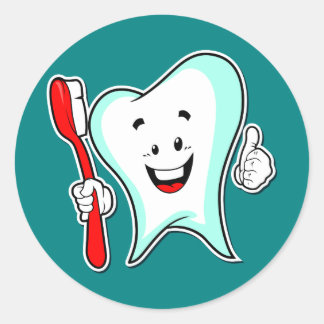 Happy Niedlicher Cartoon mit Zahnbürste Runder Aufkleber