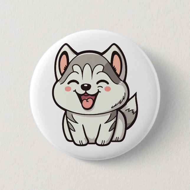 Happy niedlicher sibirischer Huskehund Button (Vorderseite)