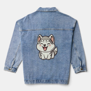 Happy niedlicher sibirischer Huskehund Jeansjacke