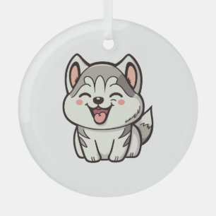 Happy niedlicher sibirischer Huskehund Ornament Aus Glas