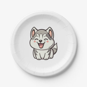 Happy niedlicher sibirischer Huskehund Pappteller