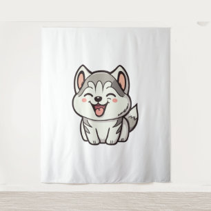 Happy niedlicher sibirischer Huskehund Wandteppich