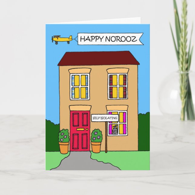 Happy Norooz Covid 19 Lockdown House Cartoon Karte (Vorderseite)
