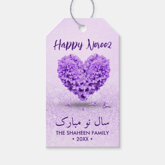 Happy Norooz Lila Lovely Hyacinth Heart Bouquet Geschenkanhänger (Vorderseite)