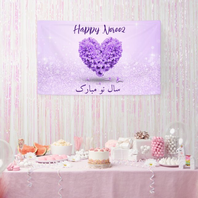 Happy Noroz Lila Hyacinth Lovely Heart Bouquet Banner (Party)