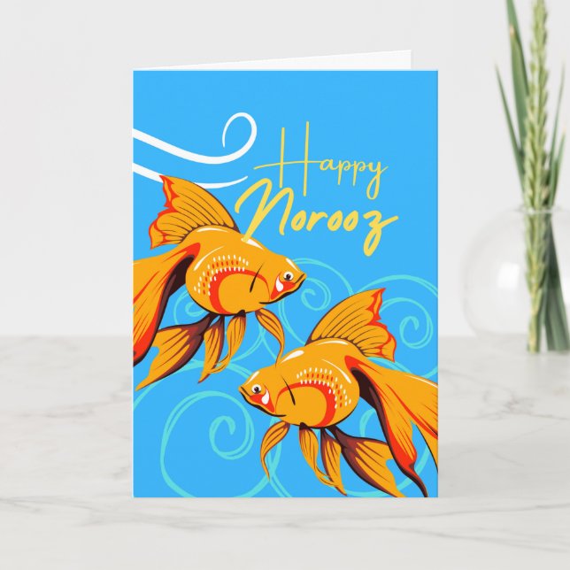 Happy Noroz Persian New Year mit Goldfish Pair Karte (Vorderseite)