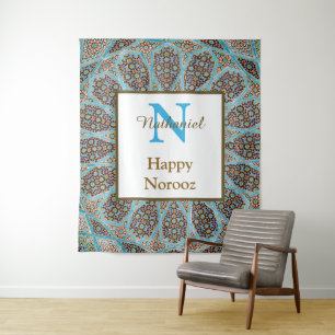 Happy Noroz Persian New Year Monogram Initial Wandteppich