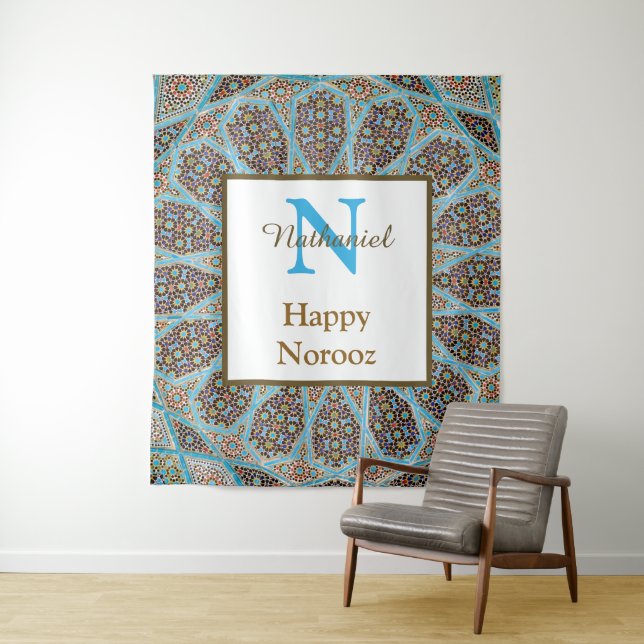 Happy Noroz Persian New Year Monogram Initial Wandteppich (Beispiel)