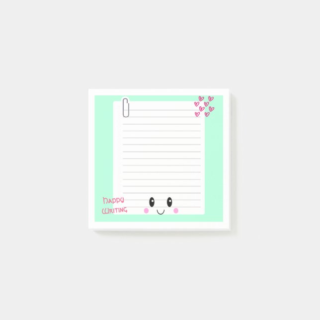 Happy Notes Green: Kawaii Sticky Notes Post-it Klebezettel (Vorderseite)