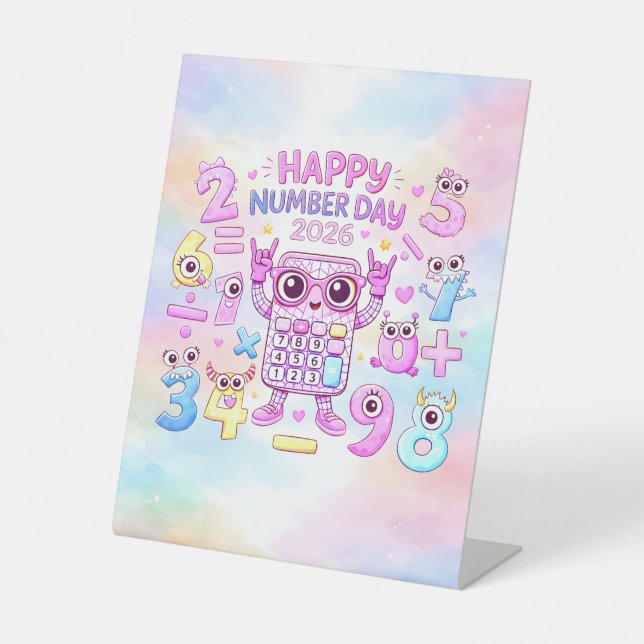 Happy Number Day 2026 Cute Calculator Design Sockelschild (Vorderseite)