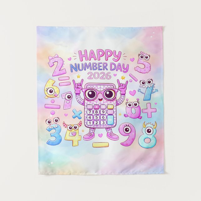 Happy Number Day 2026 Cute Calculator Design Wandteppich (Vorderseite)