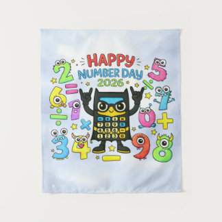 Happy Number Day 2026 Cute Calculator Math Design Wandteppich