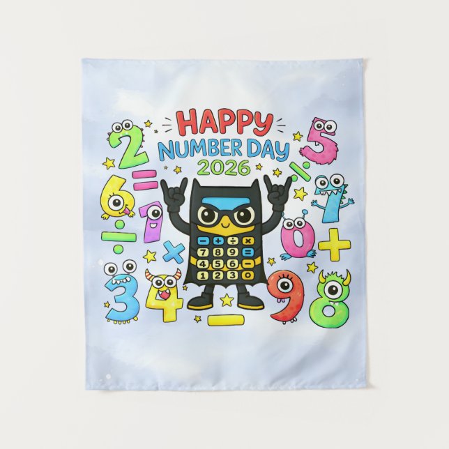 Happy Number Day 2026 Cute Calculator Math Design Wandteppich (Vorderseite)