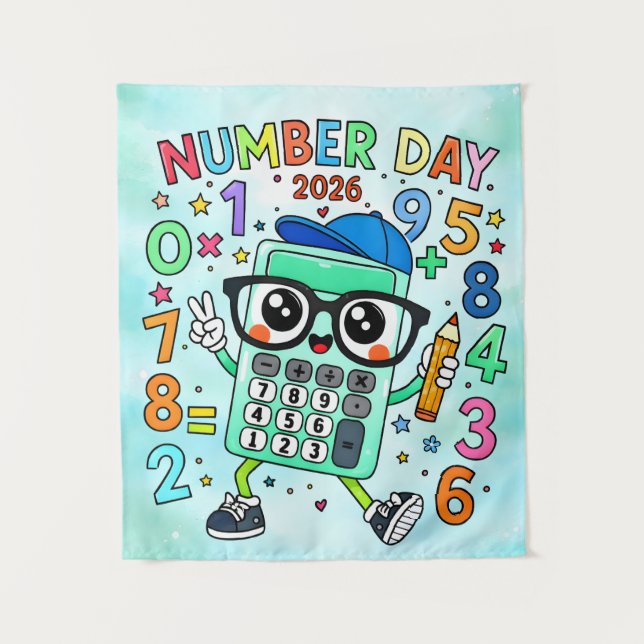 Happy Number Day 2026 Cute Calculator Math Design Wandteppich (Vorderseite)