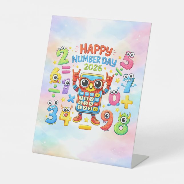 Happy Number Day 2026 Cute Maths Desk Art Sockelschild (Vorderseite)