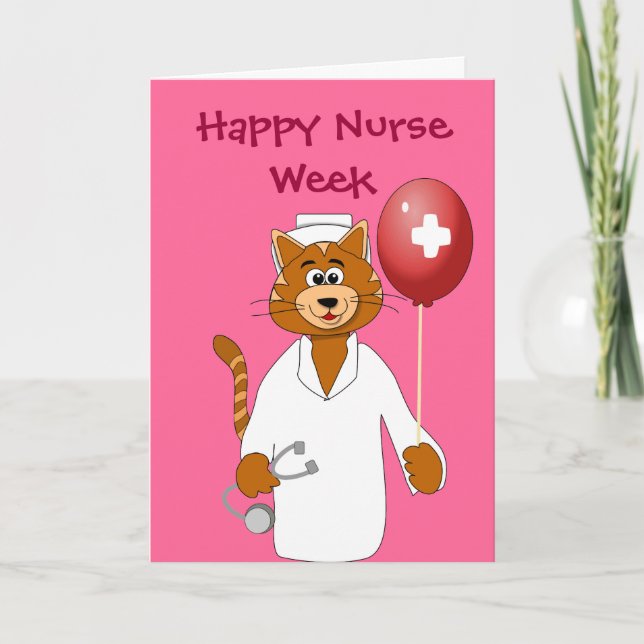 Happy Nurse Week Cartoon Cat Nurse Danke Karte (Vorderseite)