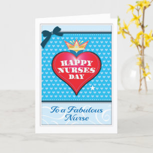 Happy Nurses Day Big Red Heart Crown fröhlich Blue Karte