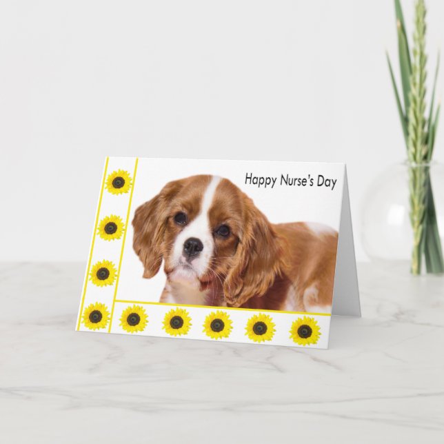 Happy Nurse's Day Cavalier King Puppy Sunflowers Karte (Vorderseite)