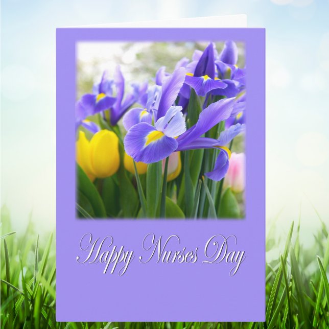 Happy Nurses Day Lila Iris & Yellow Tulips Karte (Von Creator hochgeladen)