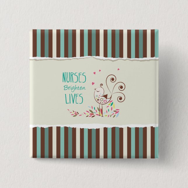 Happy Nurses Day, Niedlicher Vogel auf Streifen Button (Vorderseite)