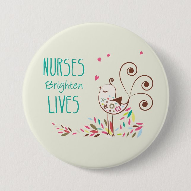 Happy Nurses Day, Niedlicher Vogel auf Streifen Button (Vorderseite)