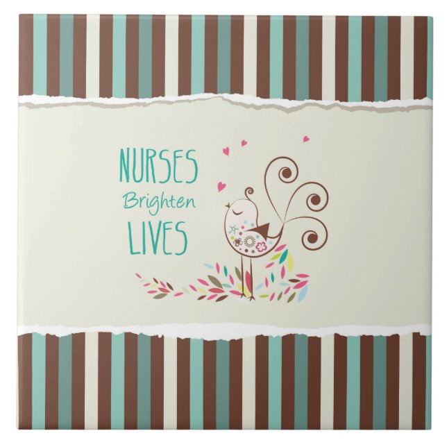 Happy Nurses Day, Niedlicher Vogel auf Streifen Fliese (Vorderseite)