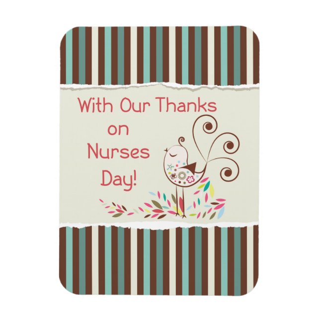 Happy Nurses Day, Niedlicher Vogel auf Streifen Magnet (Vertikal)