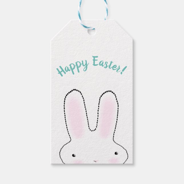 Happy Oaster aquamarin niedlich Ostern Bunny benut Geschenkanhänger (Vorderseite)