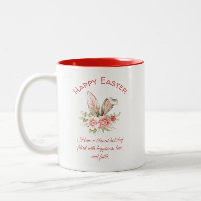 Happy Oaster, Aquarell Blumenhaine niedlich Zweifarbige Tasse (Links)