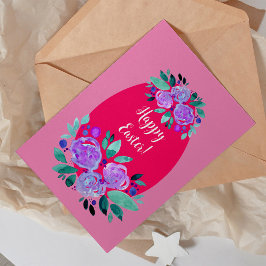 Happy Oaster Aquarell Blumenrosa Ei Feiertagskarte