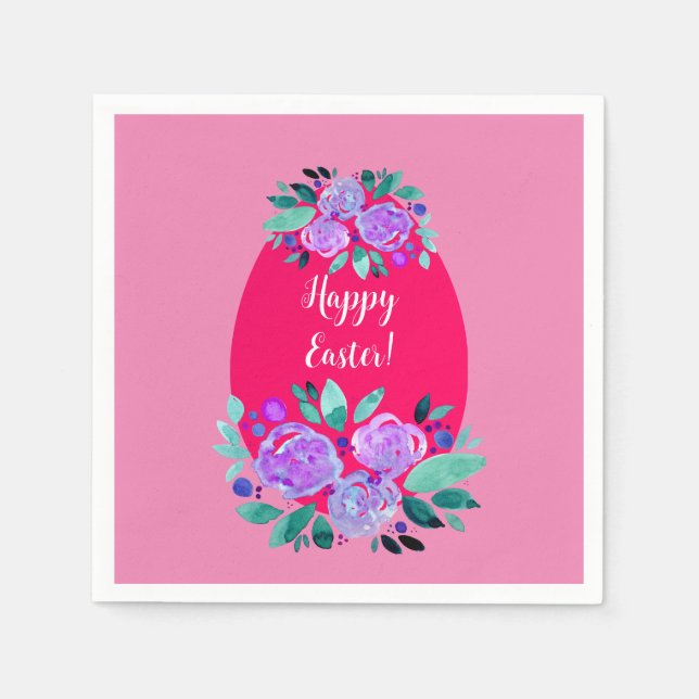 Happy Oaster Aquarell Blumenrosa Ei Serviette (Vorderseite)