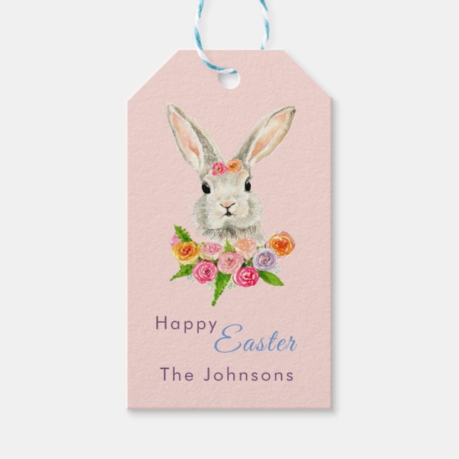 Happy Oaster Aquarell Hellrosa Geschenkanhänger (Vorderseite)