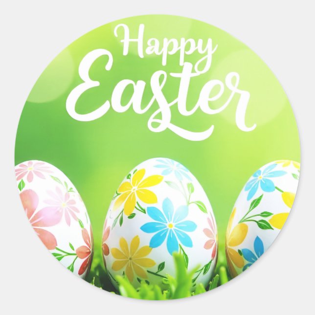 Happy Oaster Aufkleber mit Eiern auf dem Gras (Vorderseite)