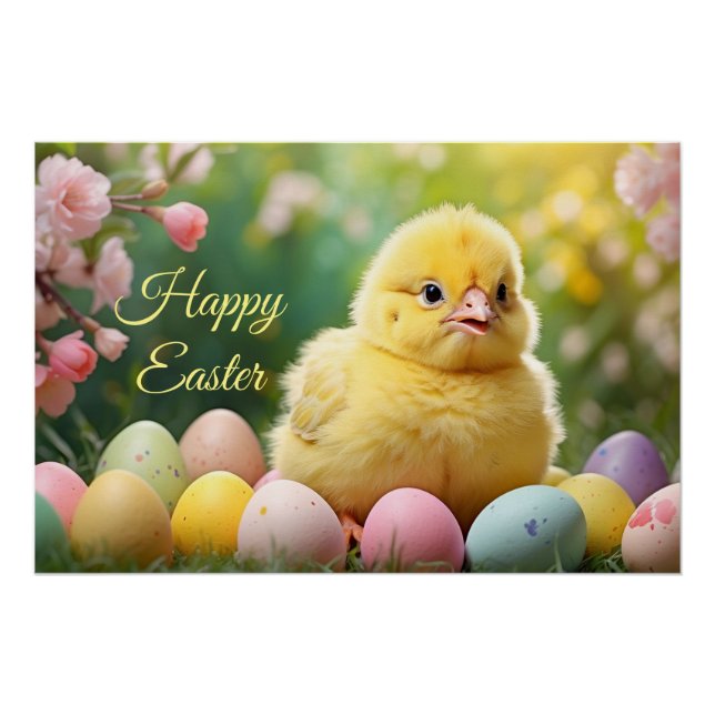 Happy Oaster Baby Chick mit lackierten Eiern Poster (Vorderseite)