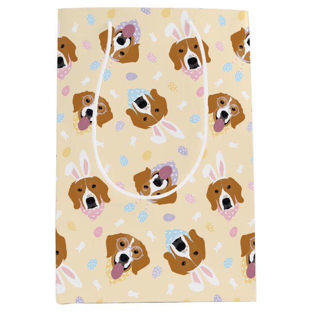 Happy Oaster Beagle Hunde Mittlere Geschenktüte (Vorderseite)