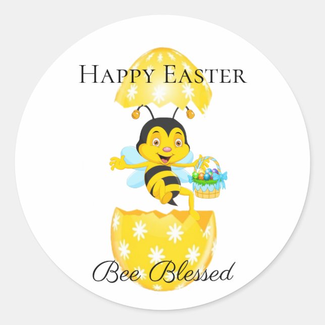 Happy Oaster Bee Gesegneter Cartoon Runder Aufkleber (Vorderseite)